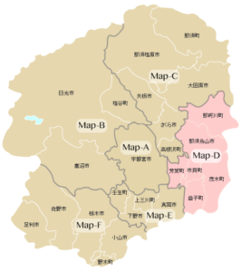 Map-D：那珂川町・那須烏山市・芳賀町・市貝町・益子町・茂木町